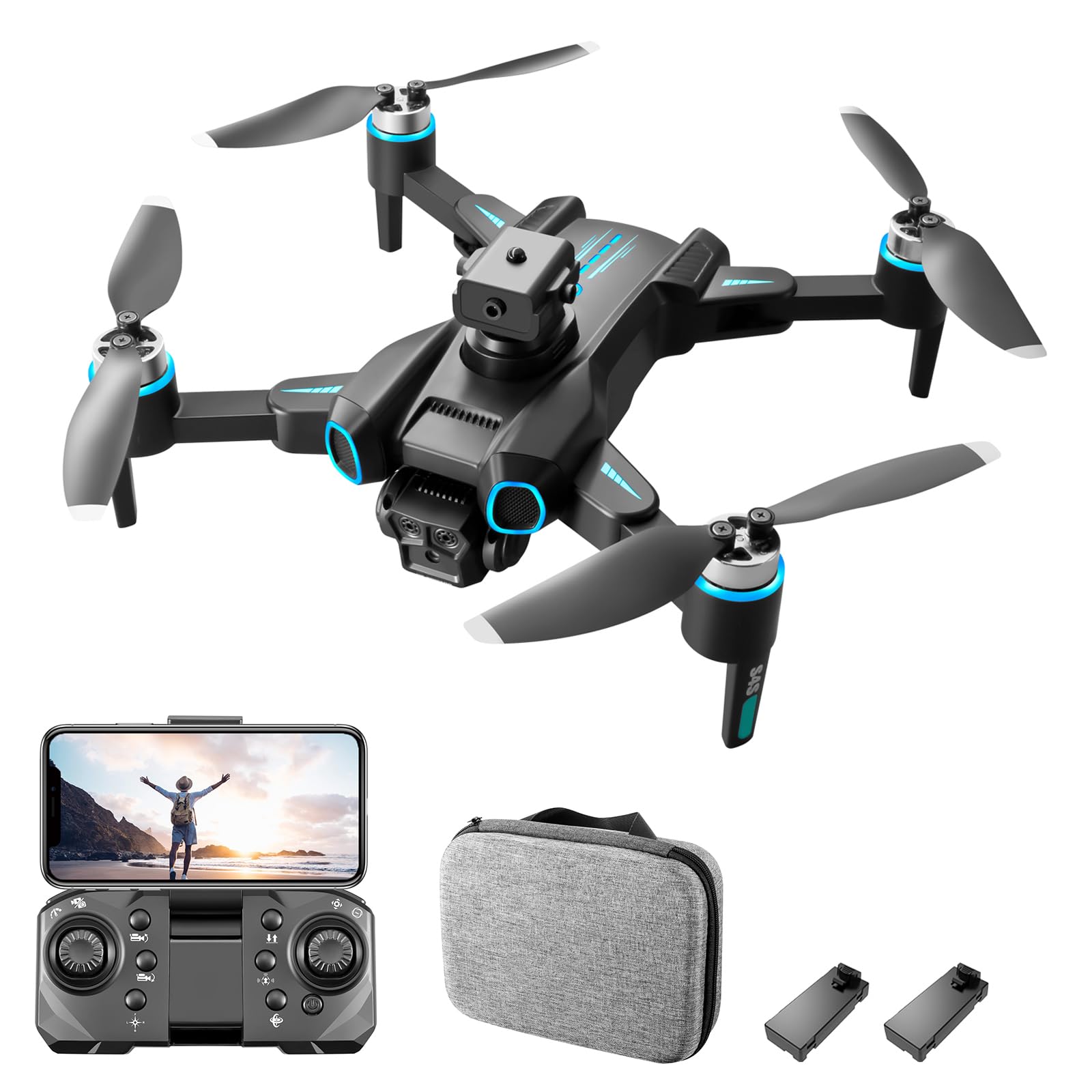 Drone con Cámara para Niños y adultos, Drone Quadcopter Plegable con Control de Motor sin Escobillas con Giros 3D, Localización de Flujo óptico, Fotografía de Gestos para (4K 2 batería)