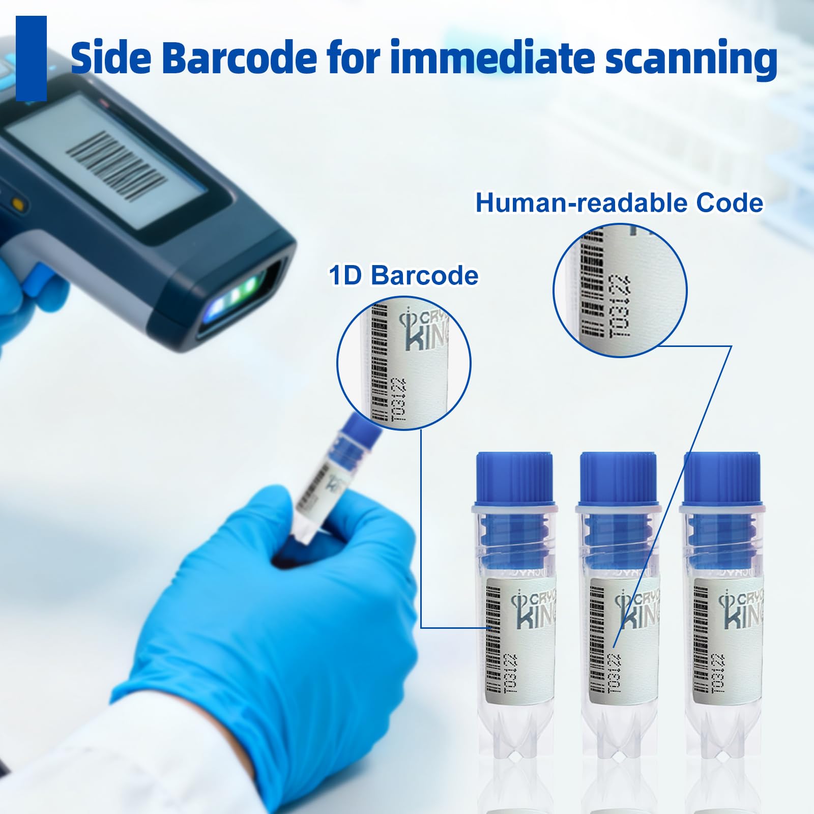 Crioviales de 0.05 onzas líquidas, tubos de almacenamiento codificados lateralmente, viales de laboratorio de polipropileno con tapa azul, pequeños viales de muestra de líquido con rosca
