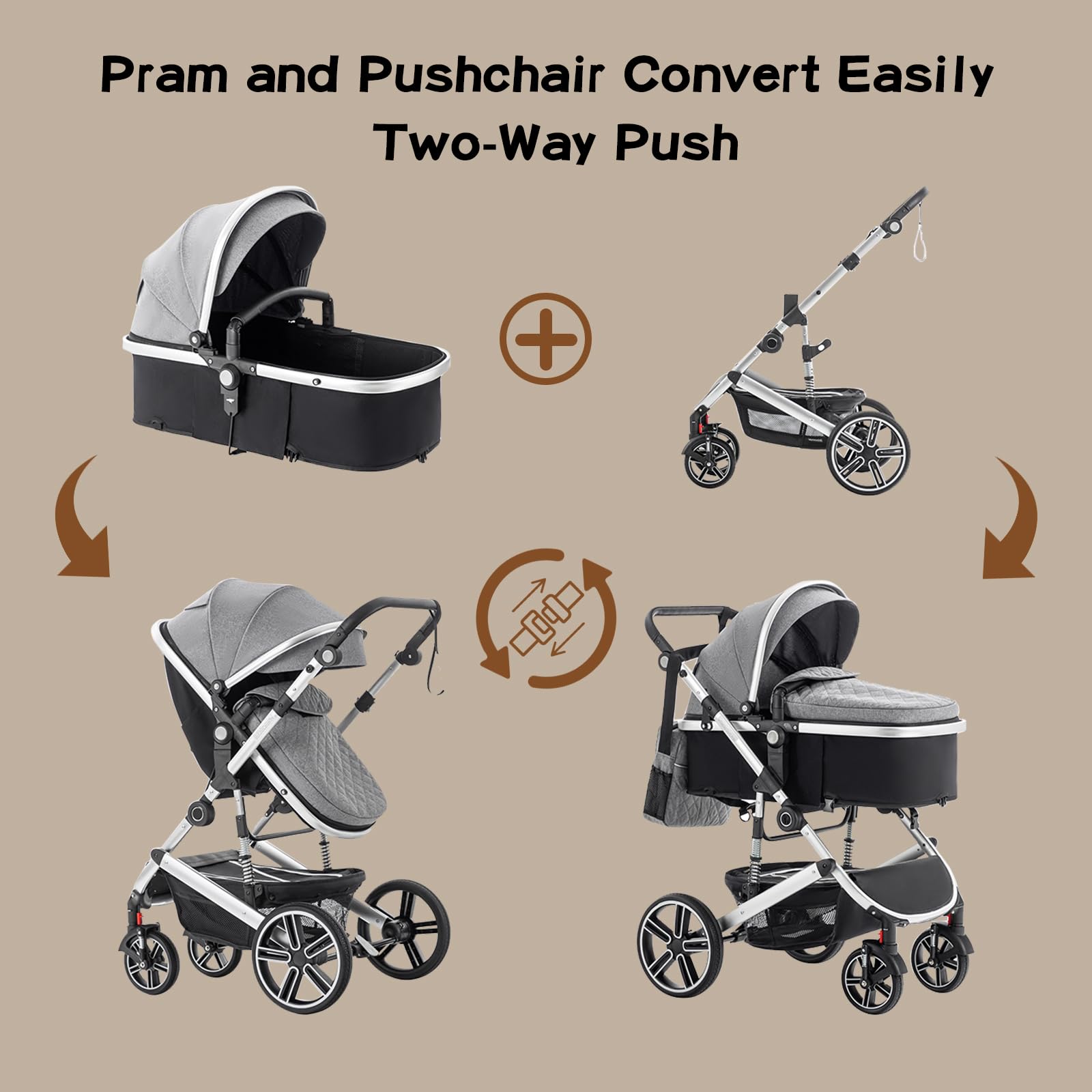 Zkiprm Cochecito de bebé 3 en 1 con sistema de viaje, cochecito y asiento de coche, cochecito con asa ajustable en altura, con mosquitera, viaje con marco de aluminio