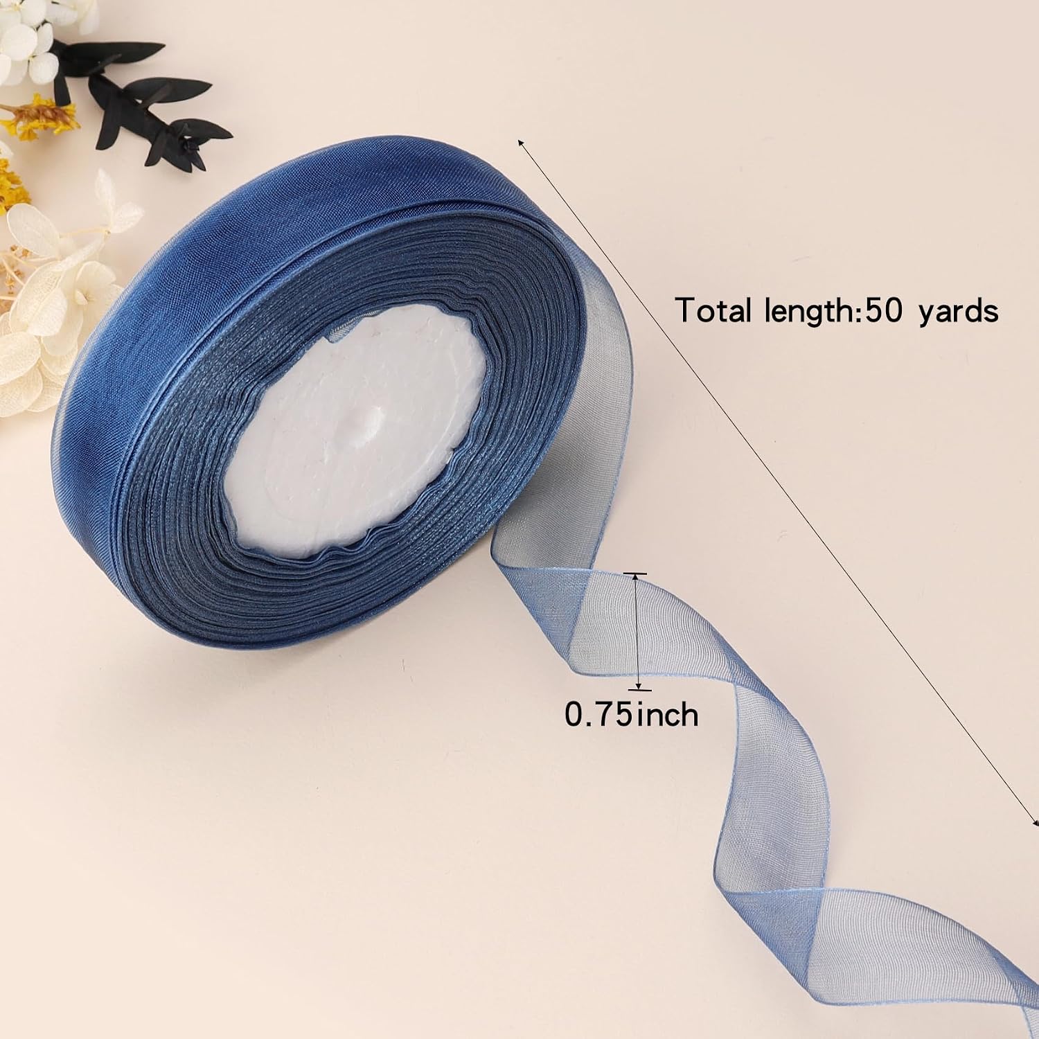 3/4 inch Royal Blue Sheer Organza Ribbon 50 Yards Chiffon Ribbon for Gift Wrapping Christmas Halloween Decoration Wedding Bouquet Crafts