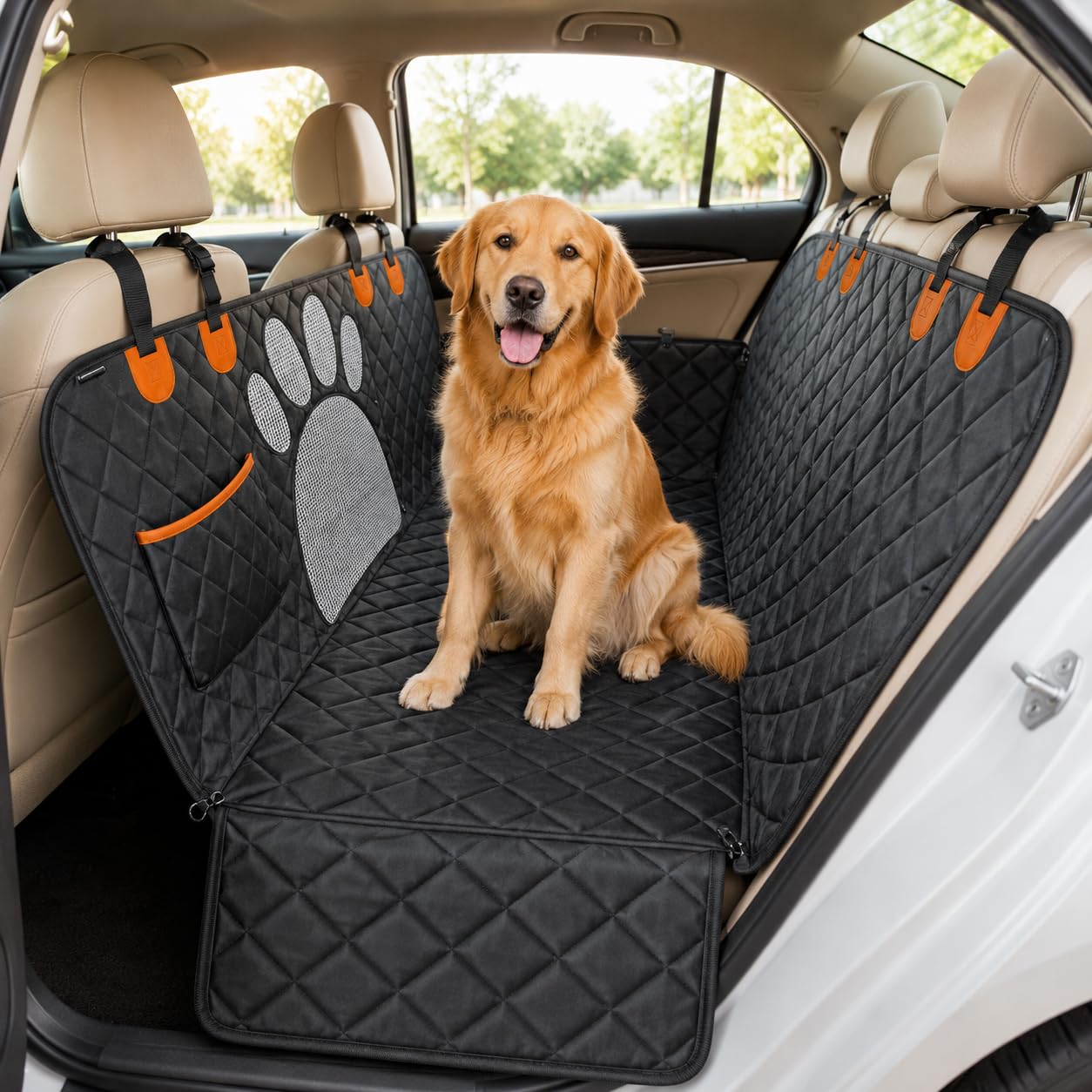 DINGIXOC Dog Car Seat Cover, Waterproof Pet Hammock, Paw Print