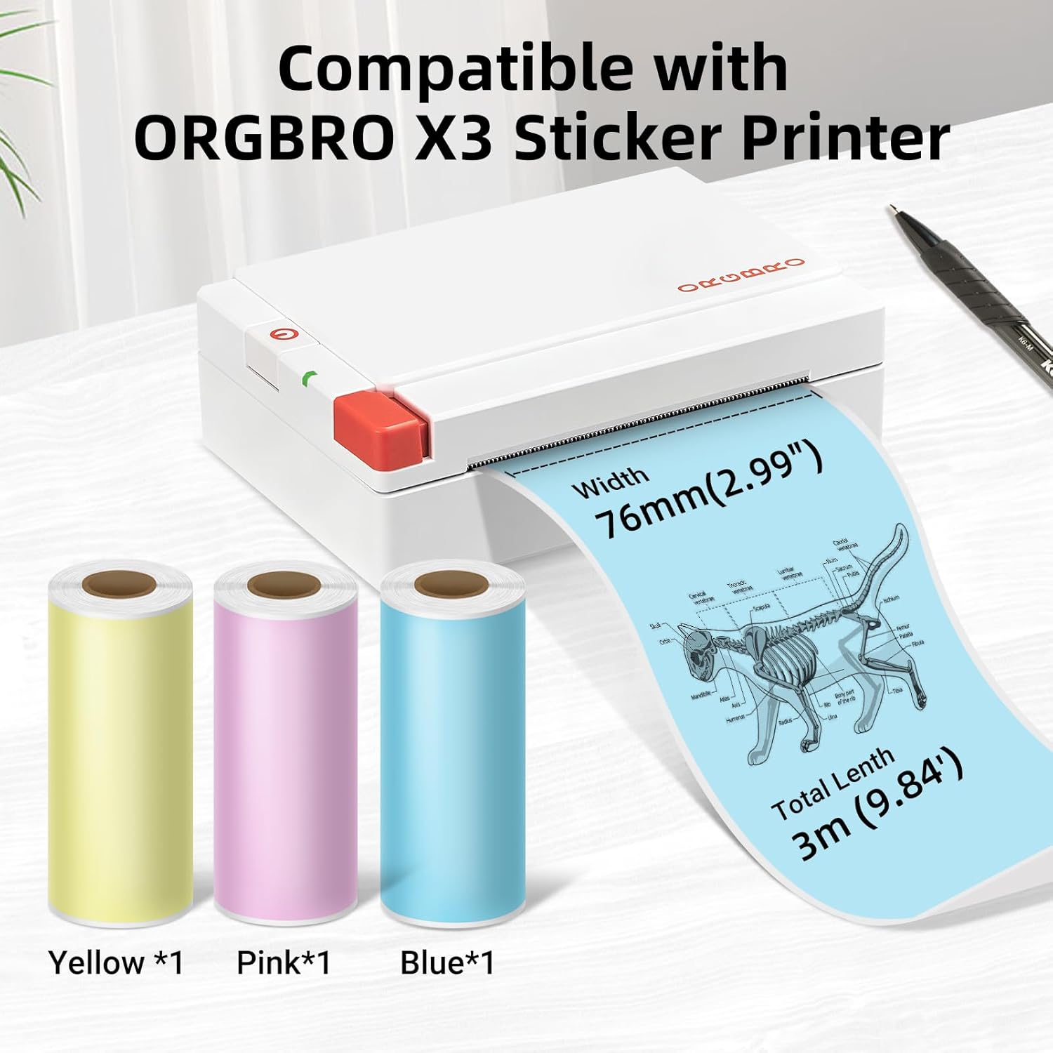 ORGBRO X3 Printer with colored thermal paper rolls