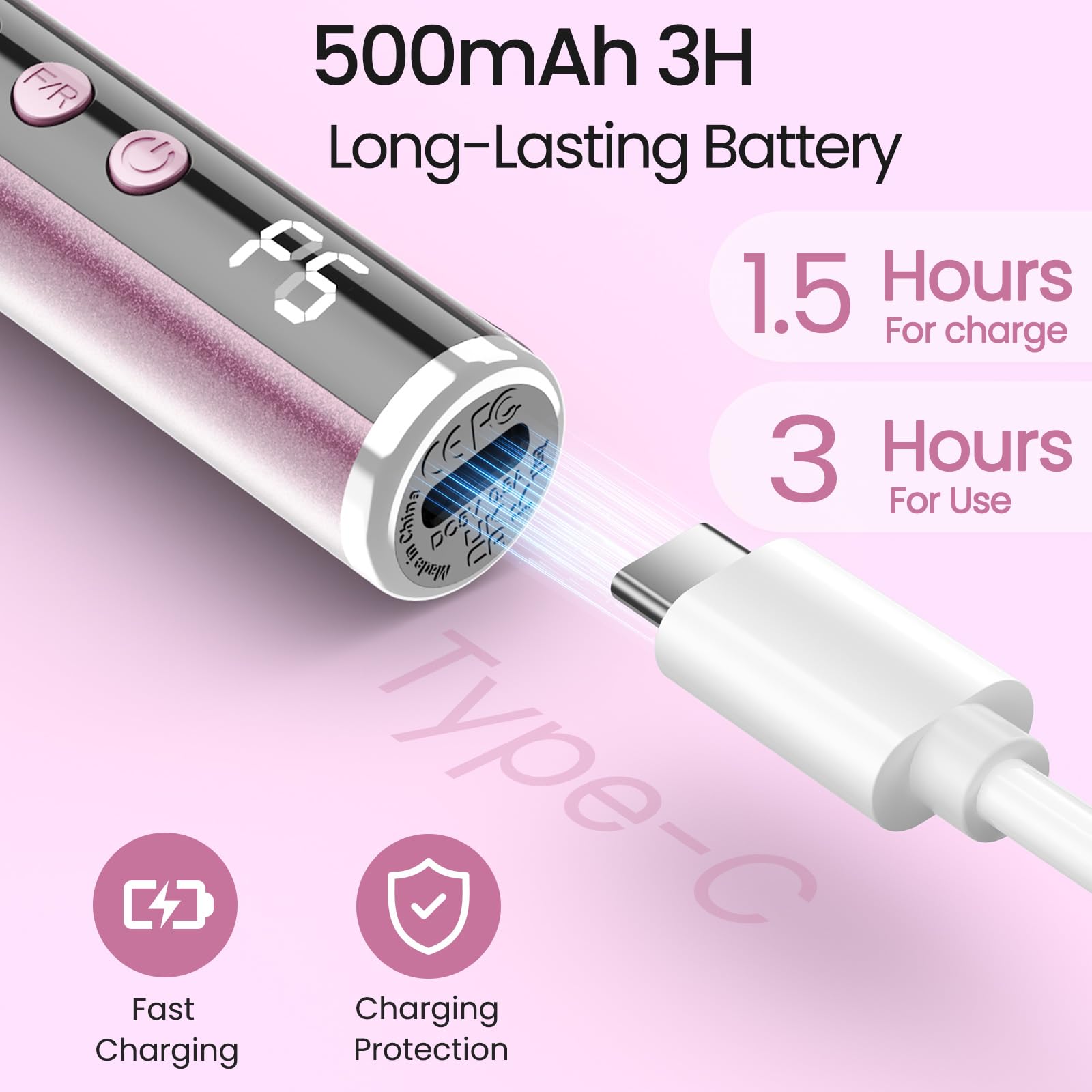 Taladro de uñas Coerdless en forma de bolígrafo (rosa rosa)