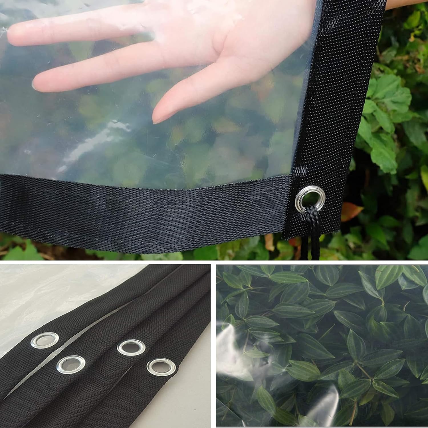 Clear Tarps Curtains Waterproof Garden Gazebos Outdoor Curtain Tarp with Grommets Plastic Partition Screen for Patios, Porch, Plant(7'x7'(2x2m))