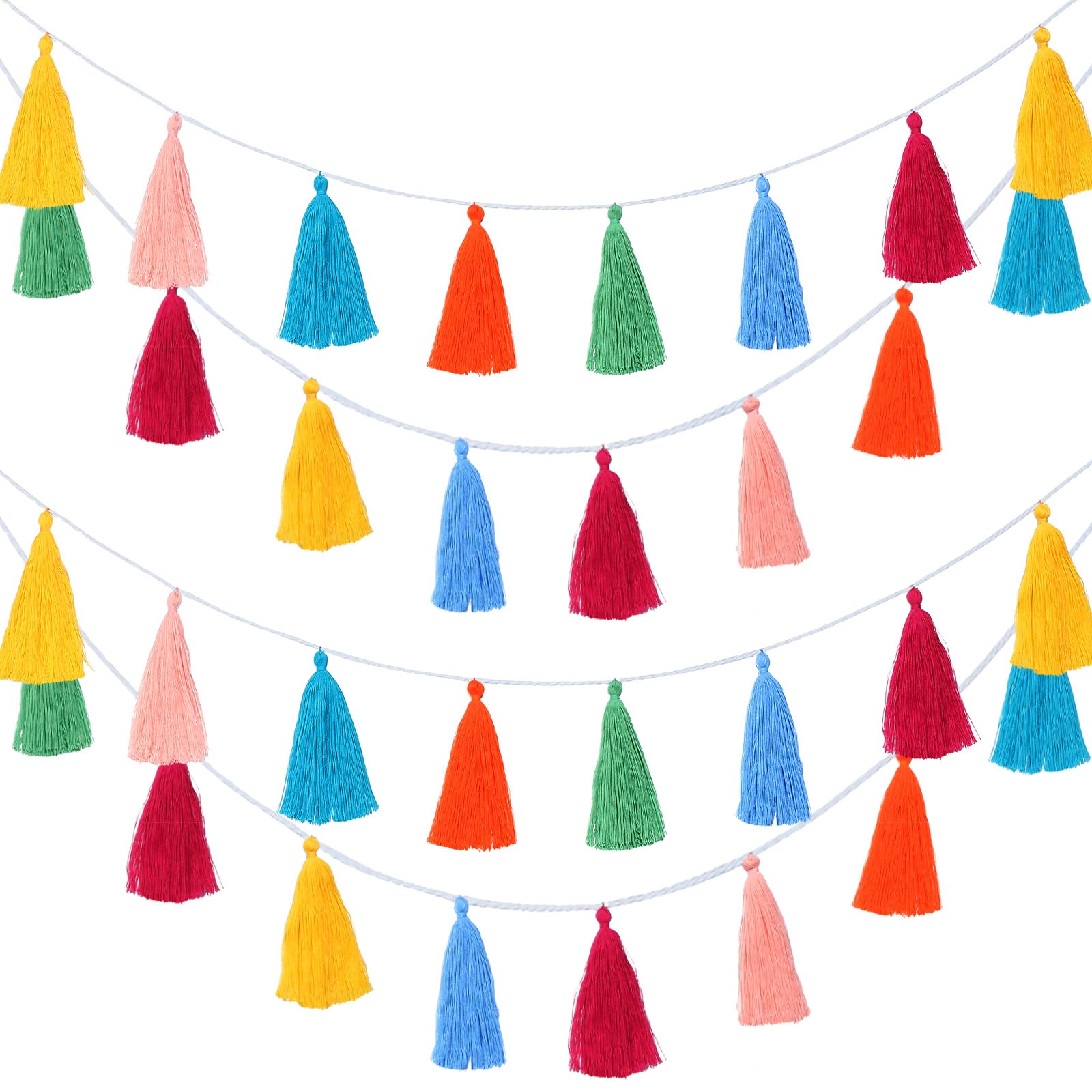 WILLBOND 4 Pcs Rainbow Tassel Garland for Classroom,Multicolor,6.3 Inch