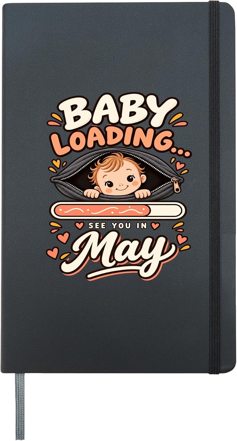 Baby Loading See You In May Baby Shower Pregnancy Reveal Hardcover Journal, Black