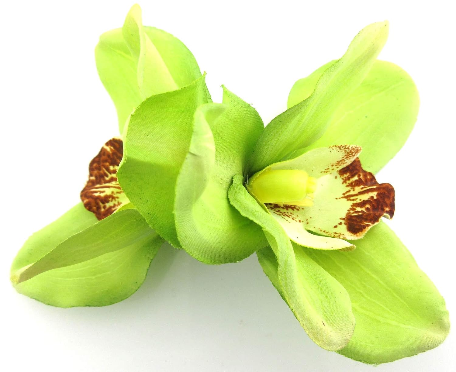 Double Lime Green Orchids Silk Flower Hair Clip with Teeth