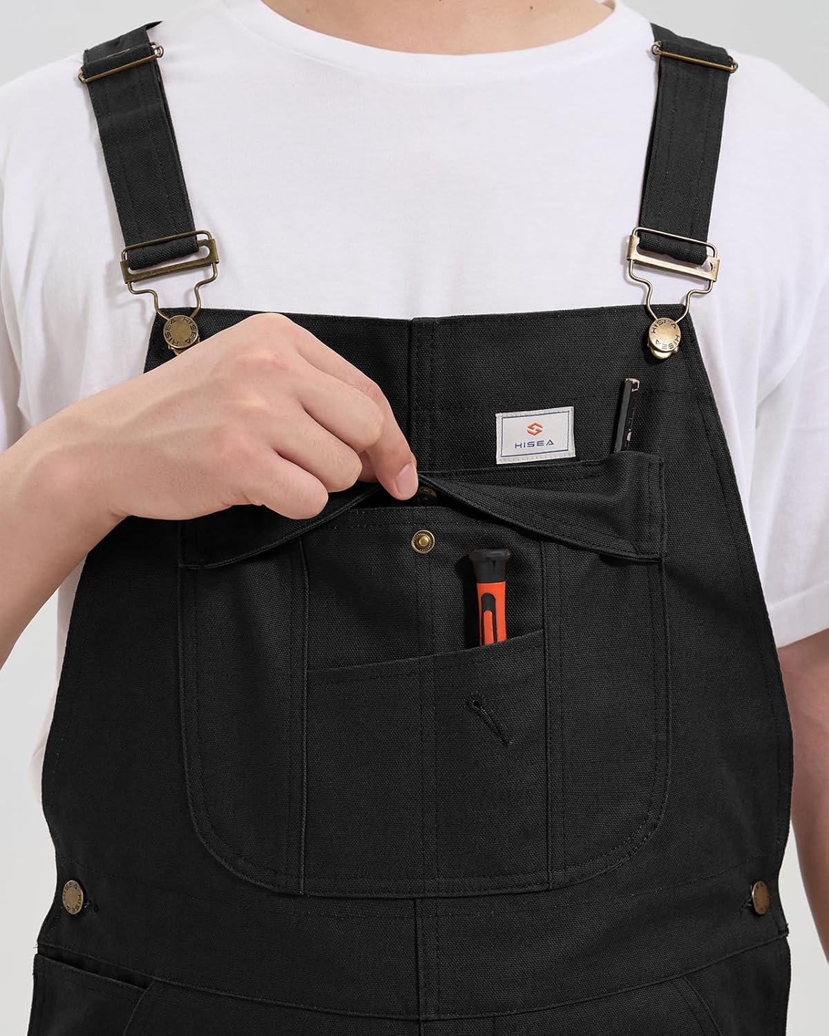 HISEA Men's Relaxed Fit Duck Bib Overall with Adjustable Straps and Convenient Tool Pockets Black