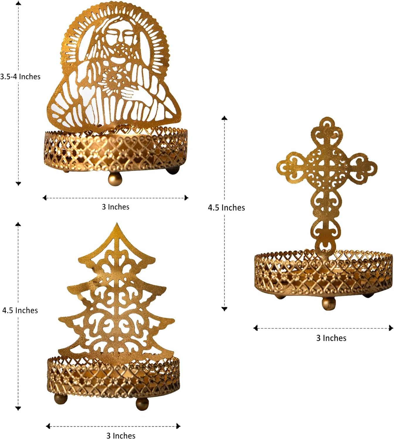 Wonder Care Jesus Tree & Cross Tea Light Stand | Christmas Decorations | Decor for Christmas Table Centerpiece | Multi Pack of 3