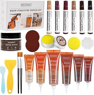 Wood Furniture Repair Kit, Upgrade Wood Fillers with Touch Up Markers and Polish Wax for Couches, Restoration Cream Scratch Repair Leather Dye For Vinyl Furniture Car Seat, Sofa, Shoes