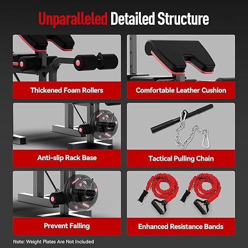 Miniatura 8 de HARISON Juego de banco de pesas 6 en 1 con extensión de piernas y rizo de predicador, soporte de prensa de banco de entrenamiento de 660 libras para