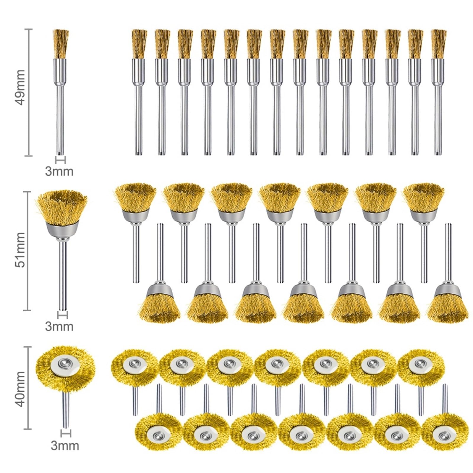Spazzola tazza Set di 10/45 spazzole in filo acciaio e ottone con gambo da 3 mm, spazzola a tazza, strumento lucidatura for utensili rotanti, pulizia