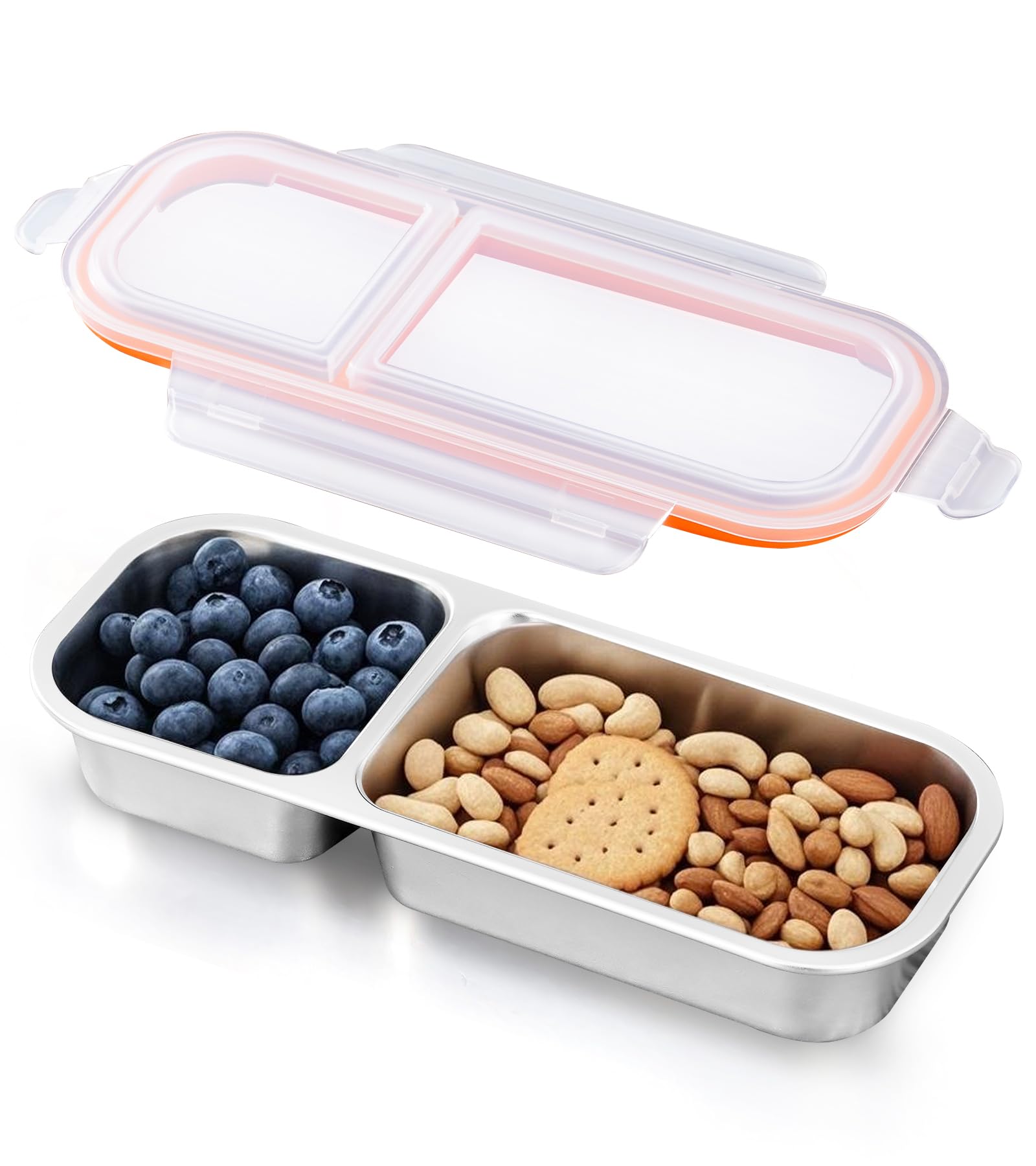 Ugotit Reusable Snack Containers with Airtight Lids, Stainless Steel Snack Box with 2 Compartments
