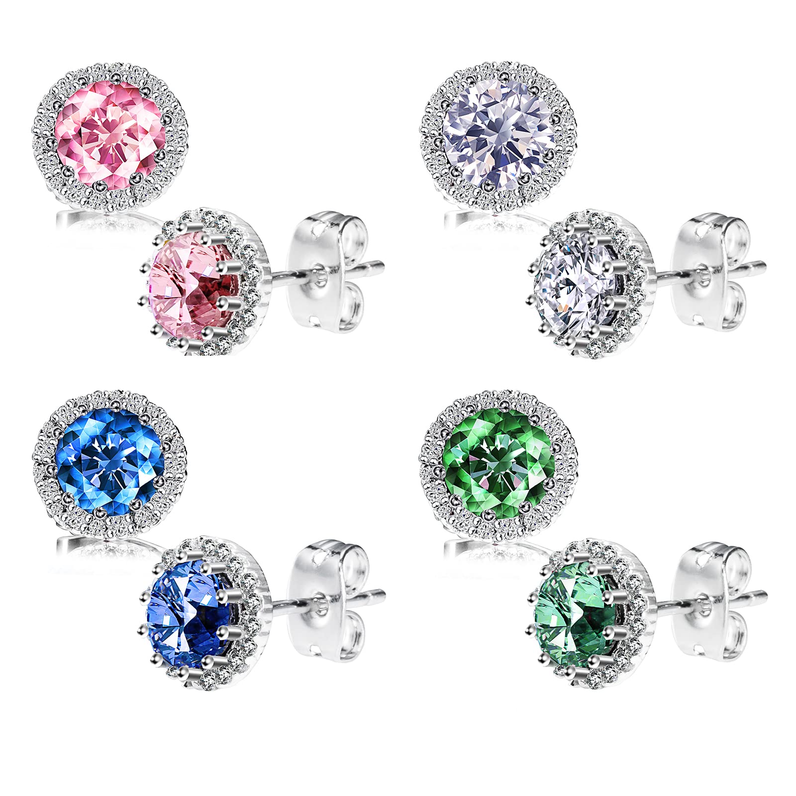 Birthstone Stud Earrings, Copper Plated Cubic Zirconia Earrings for Women Herinos, Cubic Zirconia, Zircon