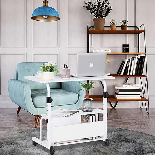 Miniatura 6 de Escritorio portátil con ruedas de altura ajustable, escritorio de pie pequeño con ruedas, escritorio de computadora de 32 pulgadas, mesa para