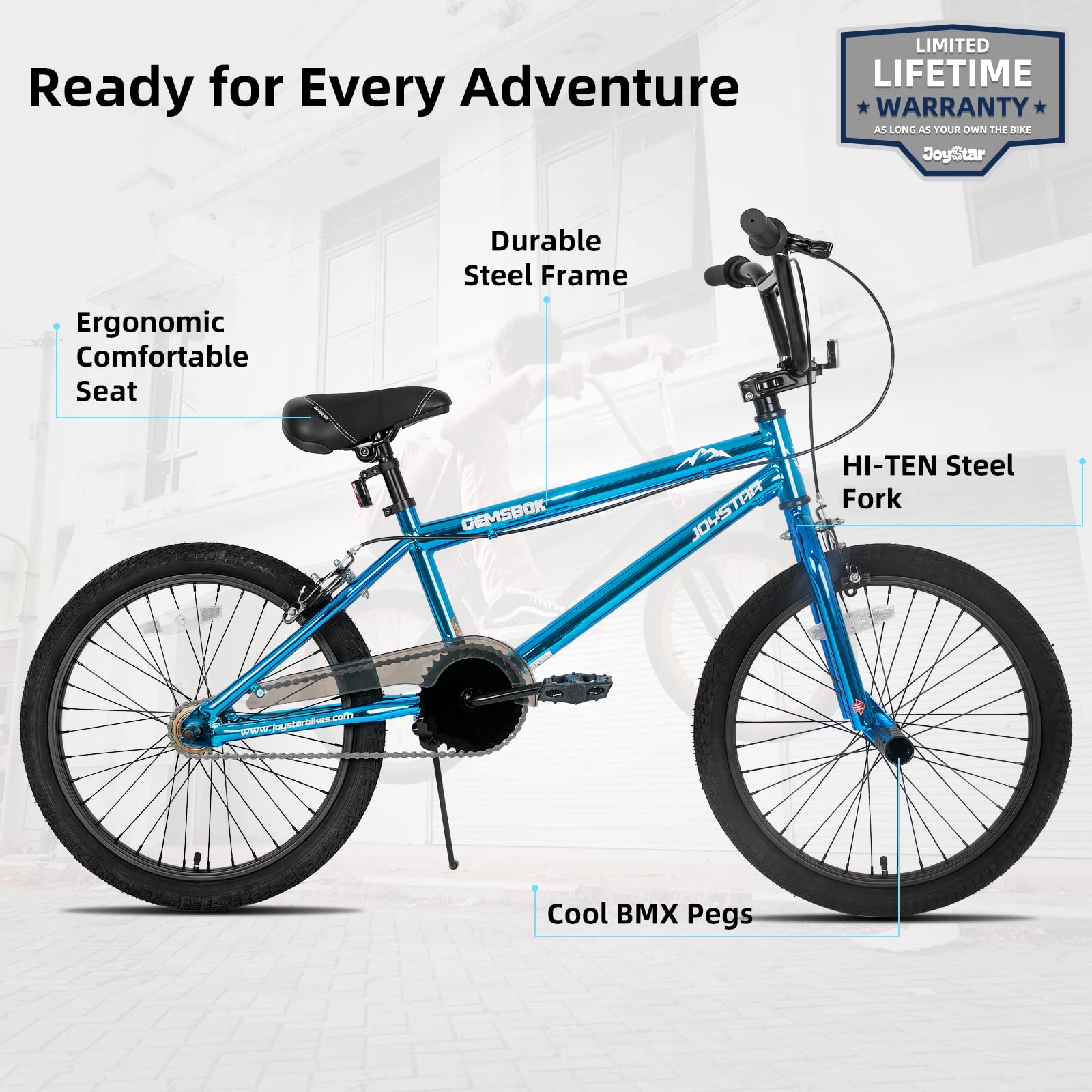JOYSTAR Bicicletta BMX 20 da 24 pollici per bambini e bambine dai 7 ai 12 anni | Bicicletta freestyle per principianti con due freni a mano e 2 pegs