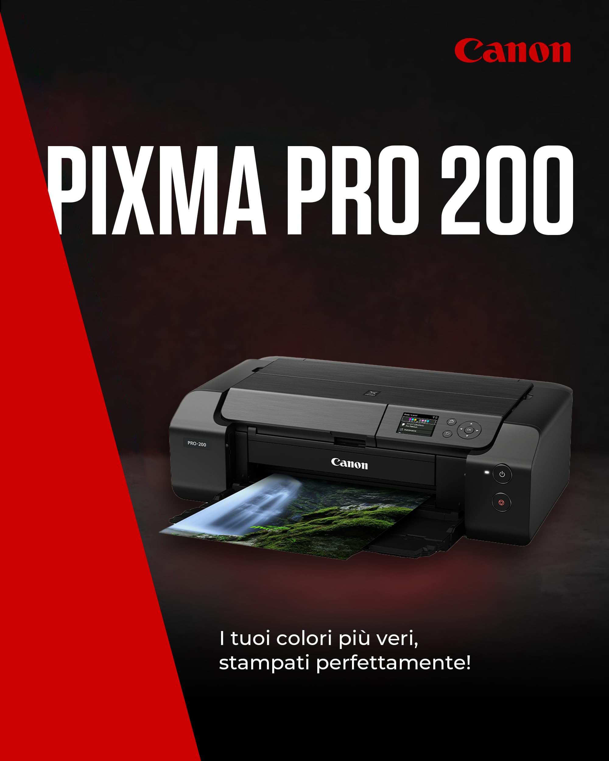 Canon PIXMA PRO-200 - Stampante a Colori A3+, stampa fotografica lucida, 4.800 x 2.400 dpi, Wi-Fi, USB 2.0, WiFi, LAN, 8 inchiostri separati, nero