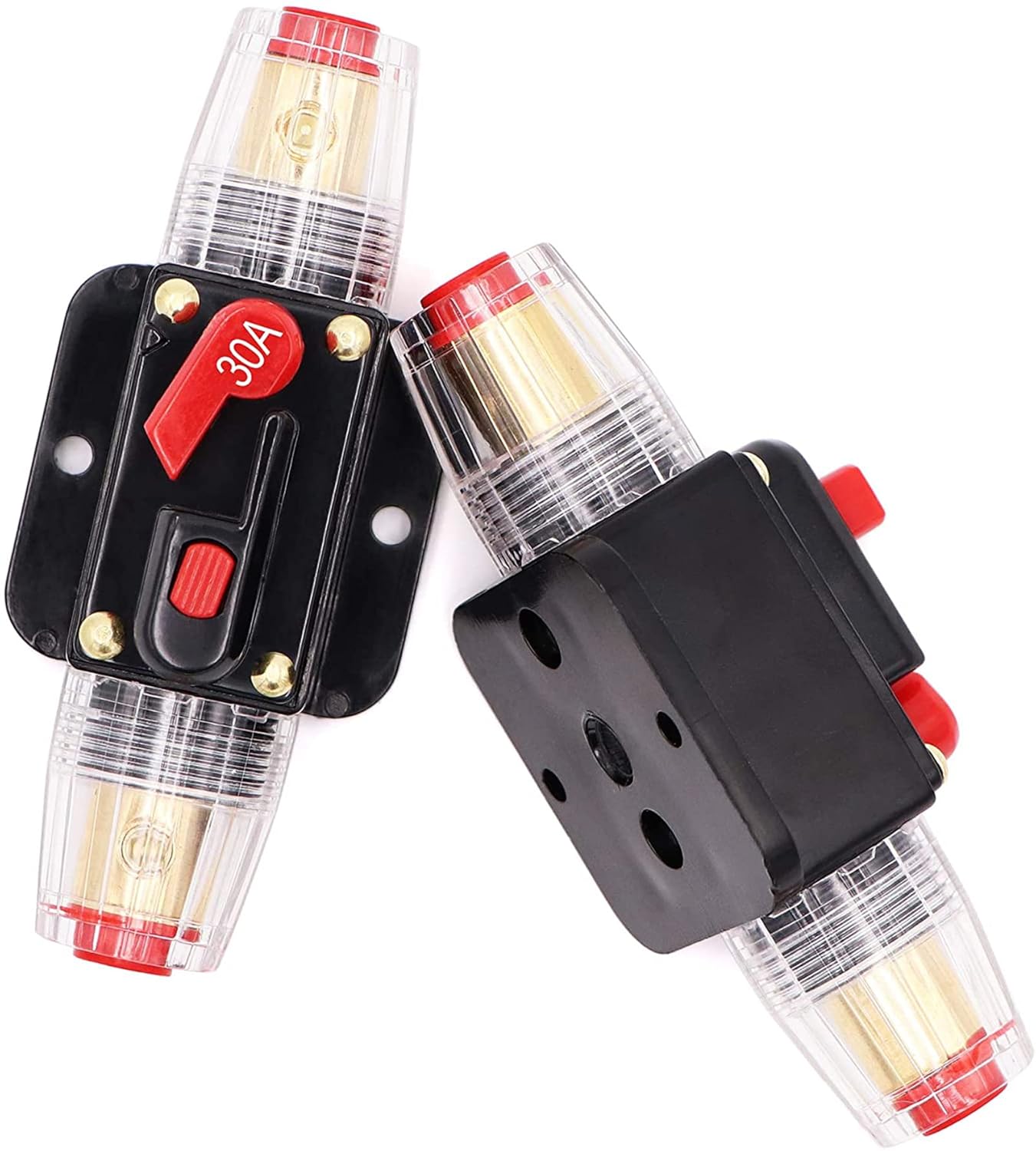 2 Pack Inline 30A Circuit Breaker with Manual Reset Fuse Holder 30amp Compatible with All 12V/24V Systems Car Audio Marine Boat Stereo Switch Inverter Replace Fuses : Automotive