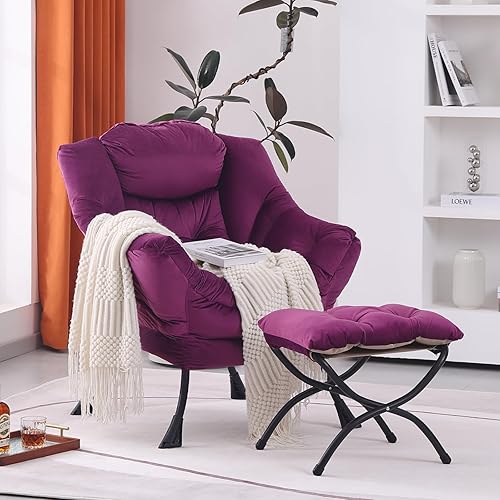 Miniatura 20 de Silla perezosa con otomana, moderna silla de acento contemporánea, sofá de ocio con reposabrazos, conjunto de silla de lectura y reposapiés plegable
