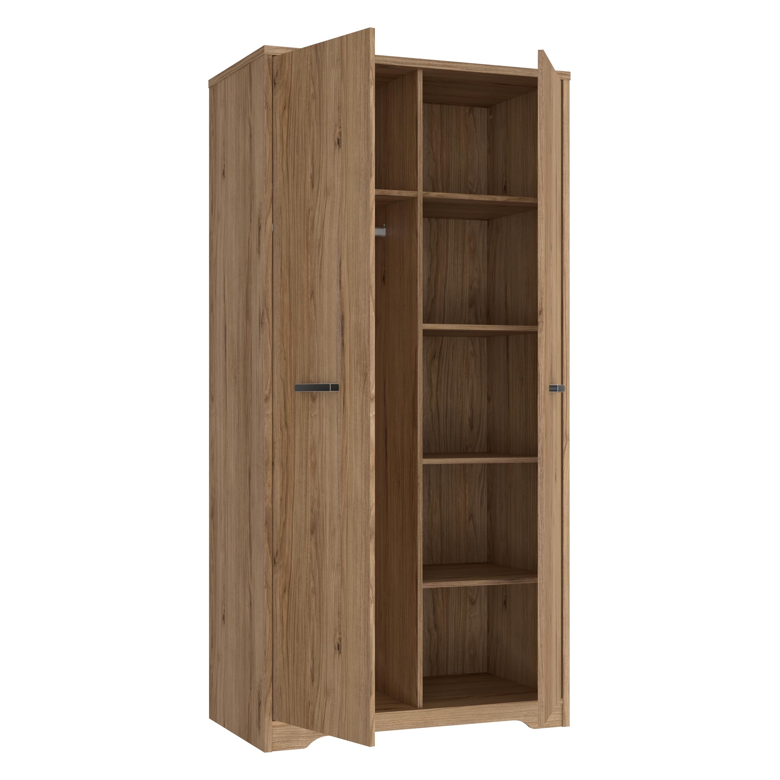 Forte JOADAKIS Kleiderschrank 95, klassischer Drehtürenschrank mit 2 Türen und Einlegeböden, Holzwerkstoff, Catania Eiche Dekor, 94,5 cm breit, 192,4 cm hoch, 52,7 cm tief