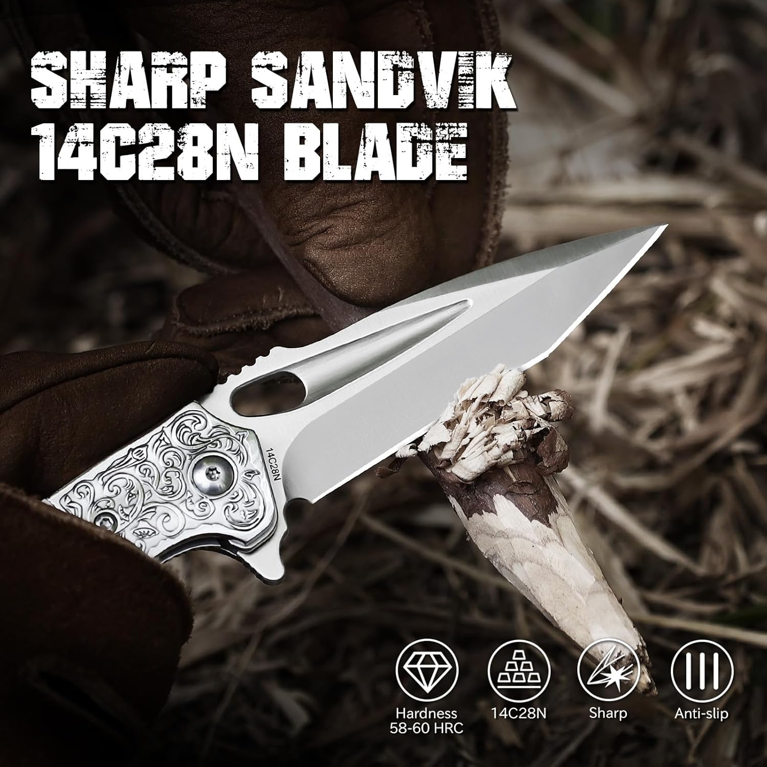 Pocket Knife for Men, Bone Handle and Sharp 3.54" 14C28N Steel Blade, Folding Knives for EDC Camping Hiking Outdoor Collection