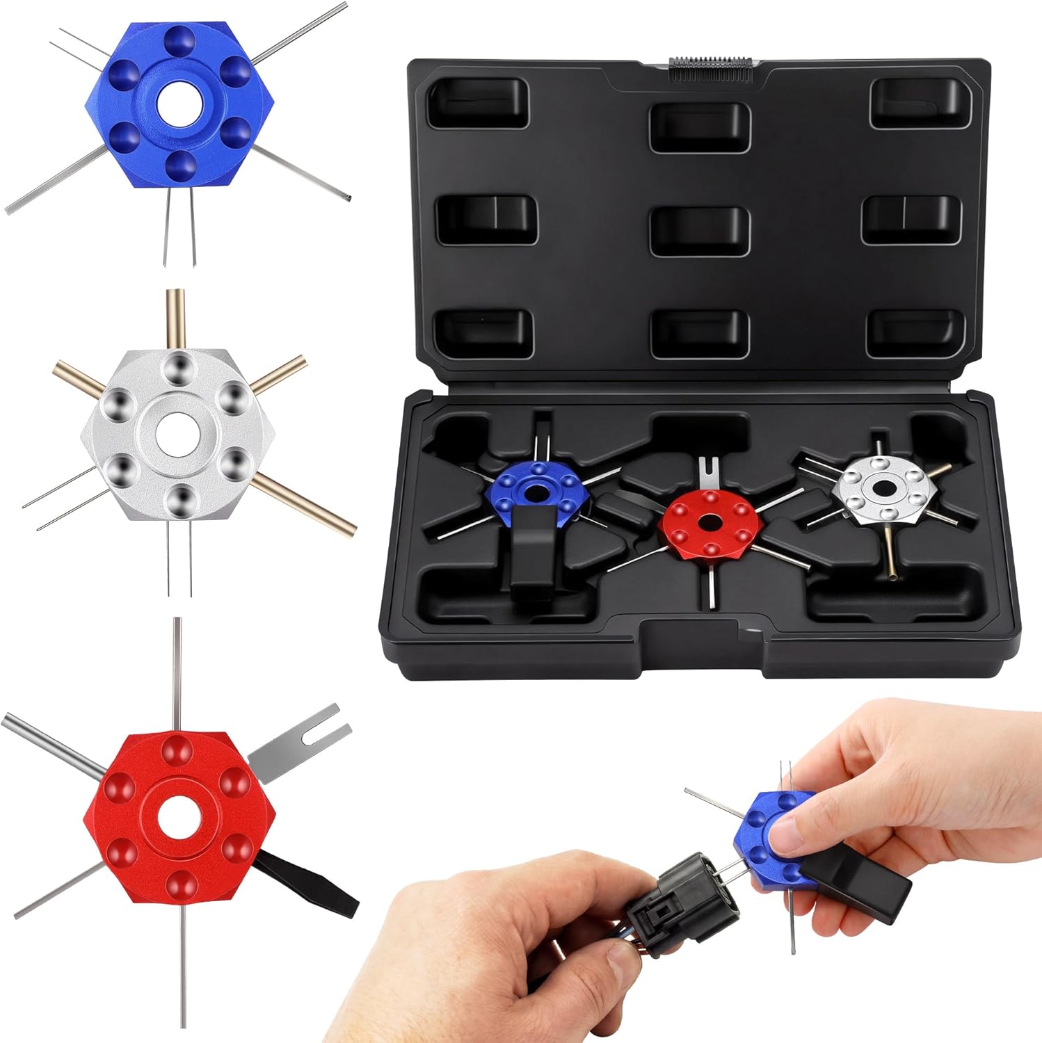 Dreyoo Terminal Pin Removal Tool Kit with Storage Case, 3 Pcs Automotive Wire Harness Depinning Tools, Electrical Connector Terminal Pin Extractor, Safe Wire Release for Car, Motorcycle, Household