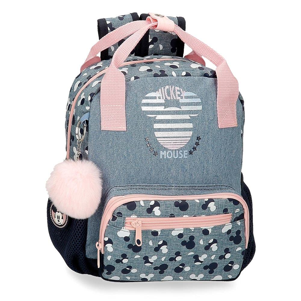 Disney Mickey Denim Mochila Preescolar Adaptable a Carro Azul 21x27x11 cms Poliéster 6,24L