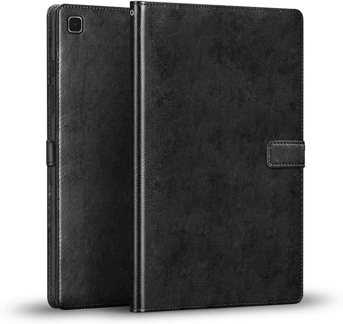 WOW Imagine Samsung Galaxy Tab A7 Lite Flip Cover Tablet Back Case | Shock Proof Folio | Magnet Closure with Viewing Stand (Flexible | Leather Finish | Card Pockets Wallet | Black)