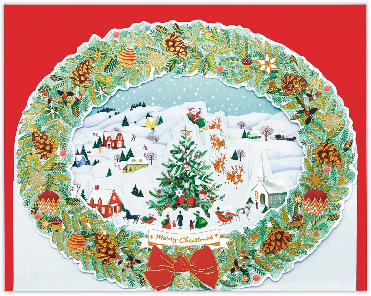 Hallmark Greeting Card Christmas Card 3D Christmas Town Wreath 836368