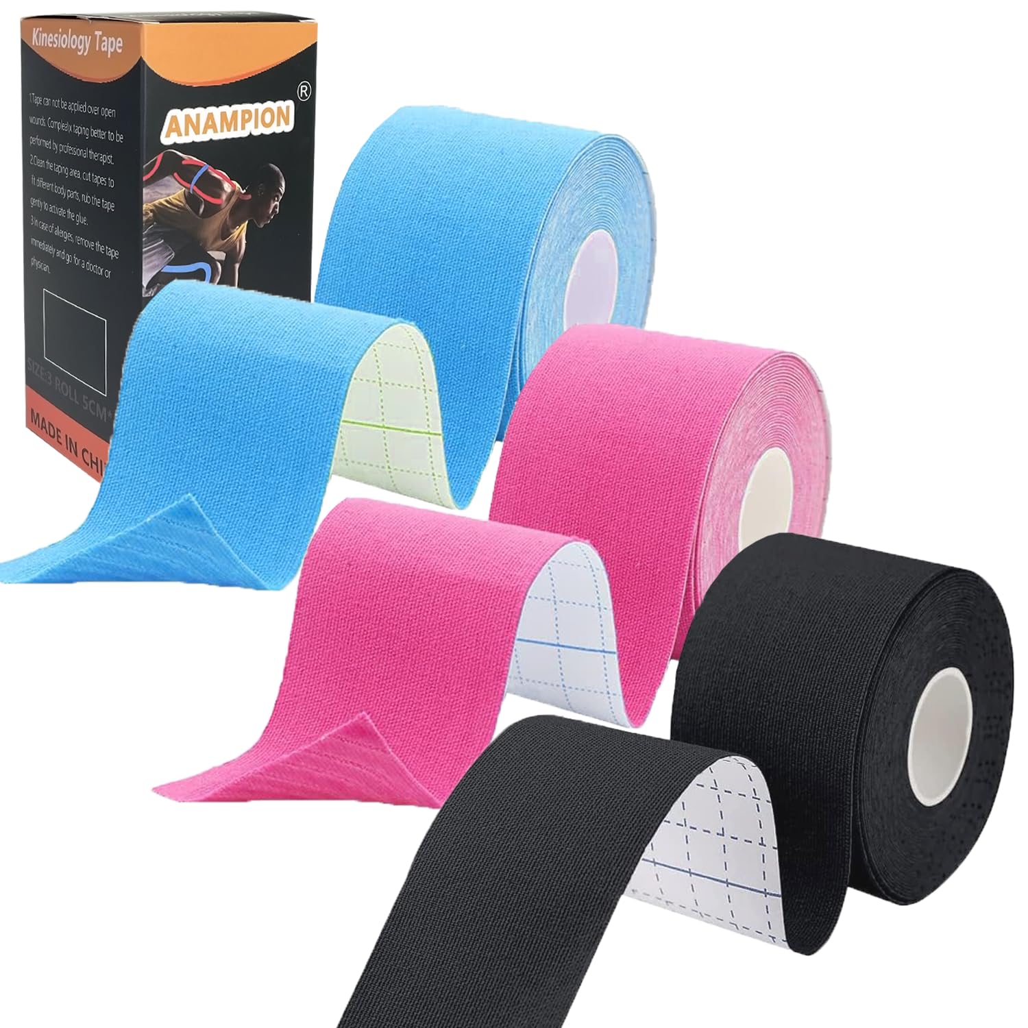 ANAMPION Kinesiotapes 5cm*5m | Kinesiologie Tape Wasserfestes Kinesio Tape und Sporttape für Sport für Muskeln Schienbeinschienen Knöchel Knie Schulter