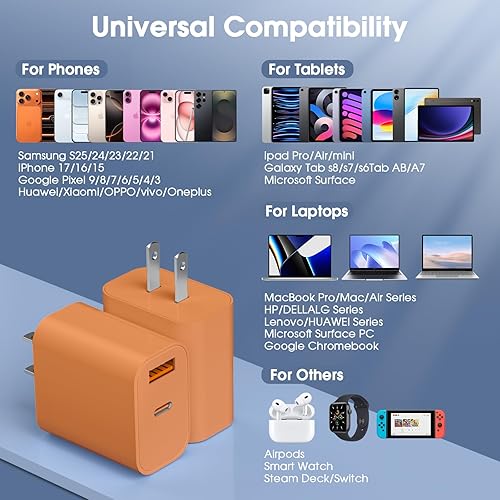 Miniatura 3 de Cargador para iPhone 17/16/15 Pro/Pro Max, cargador de pared USB-C de doble puerto con PD 40 W y carga rápida QC 20 W, cable USB-C de 6 pies para