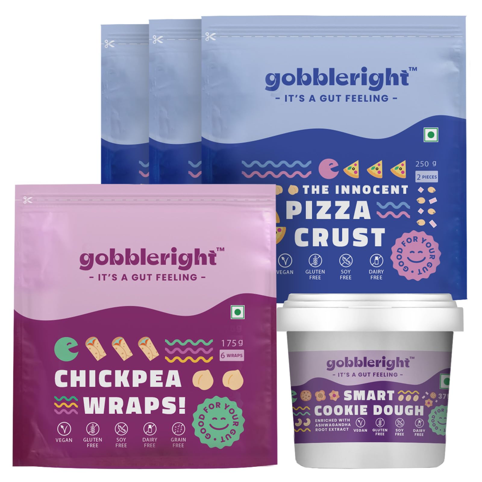 GOBBLERIGHT Bundle: 3 Gluten-Free Pizza Crust Packs + Smart Cookie Dough for Dessert + Chickpea Wraps | Vegan, Grain-Free, Ready-to-Eat | Kid-Friendly Pizza & Wrap Alternatives | Healthy Low-Carb Meals-image-30