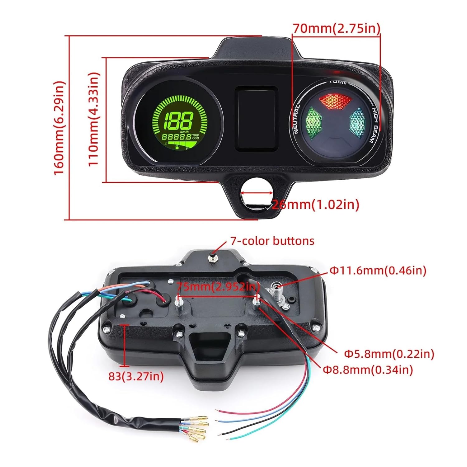 オートバイの走行距離計 12V 多機能インジケーター付きオートバイ