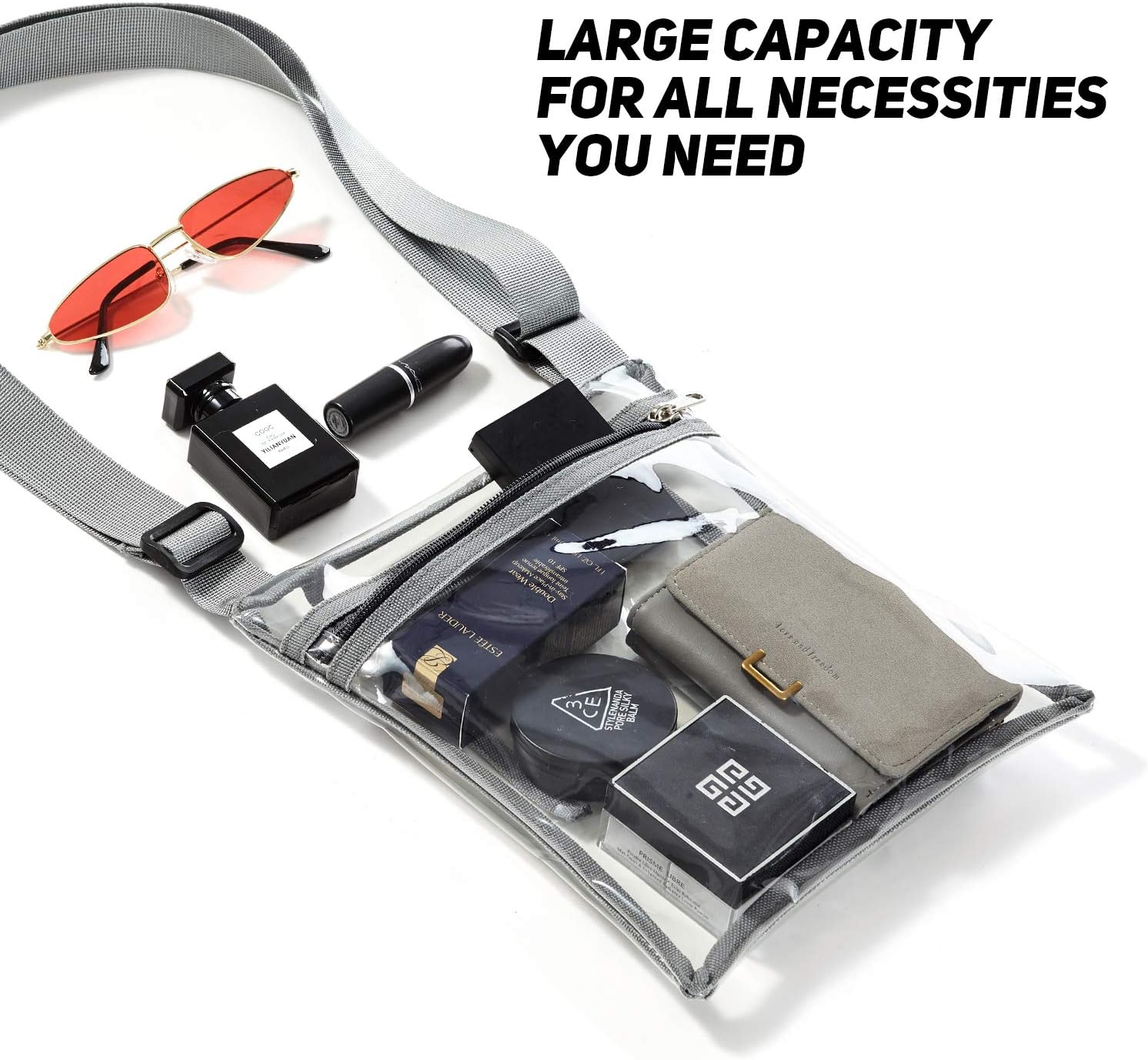 Vorspack TPU Clear Cross-Body Purse Stadium Approves Clear Bag with Inner Pocket and Adjustable Strap for Sports Event Concert Festival - Grey : Sports & Outdoors