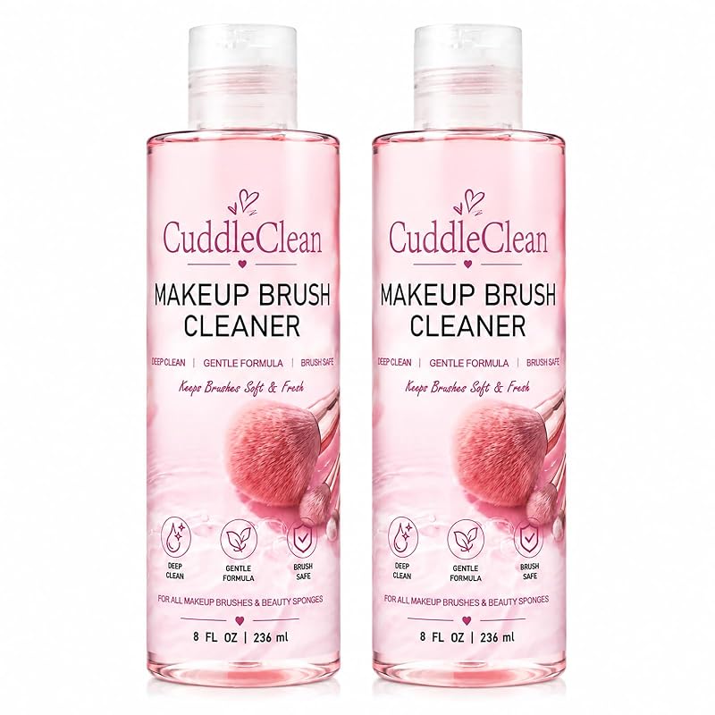 Limpador de pincéis de maquiagem CUDDLECLEAN para pincéis cosméticos e esponjas, pacote com 2 frascos de 500 mL