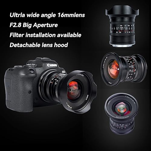 Miniatura 3 de Brightin Star Lente de cámara sin espejo de enfoque manual ultra gran angular de 0.630 in F2.8, apto para Sony ZV-E10, A7IV, A6400, A7II, A7SIII,