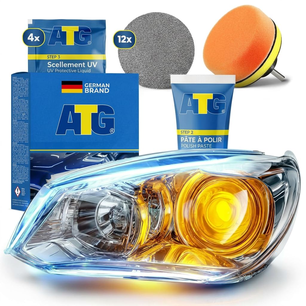 ATG® renovateur phare voiture – kit renovation phare voiture & kit renovation phare | phares ternes, jaunis ou rayés | polish, nettoyant & vernis UV