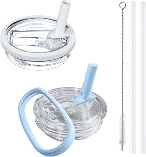 2 Pack Stanley 40oz Tumbler Lid, with Leak Proof and Flip Straw Lid, Stanley Cup Accessories, for Stanley Quencher H2.0 40 oz Tumbler (Only), BPA Free (White and Light Blue Set)