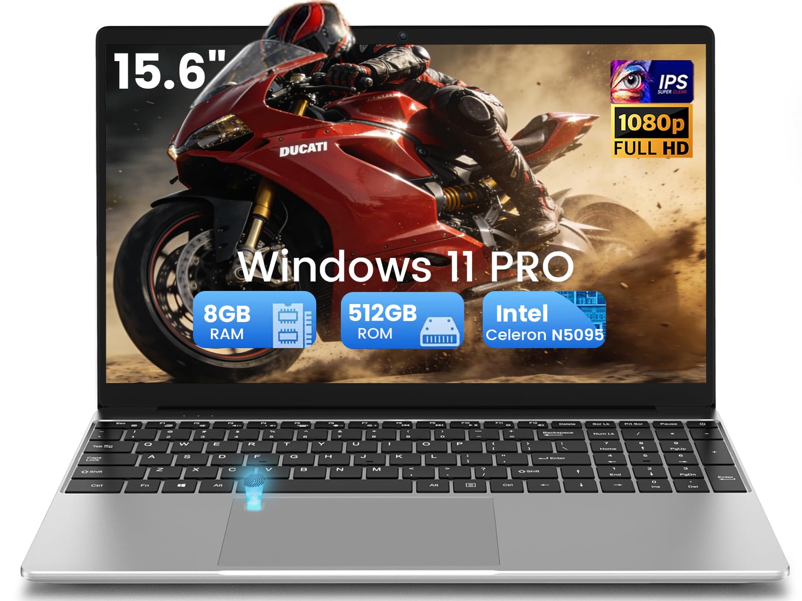 15.6 Pulgadas Ordenador Portatil, Win 11 Pro PC Portátil Celeron N5095 CPU, Portátil con 8GB DDR4 512GB SSD, 1920*1080 IPS FHD Pantalla Laptop, WiFi 6, BT5.0, Teclado Completo retroiluminado