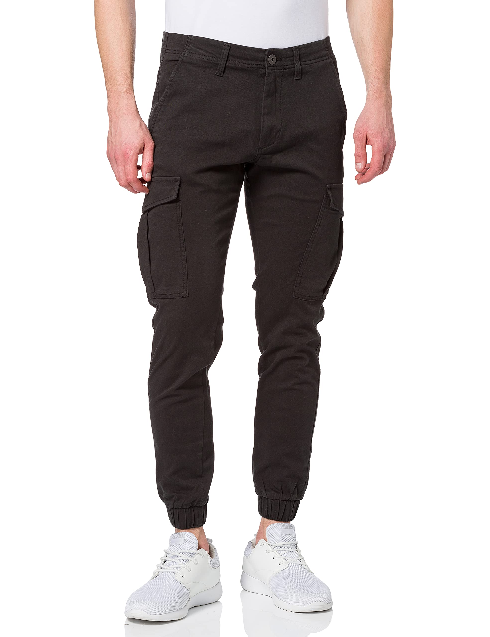 JACK & JONES Men's JJMarco Cargo Jogger Sweatpants Cuffed Track Bottom Slim fit Black 32W / 32L