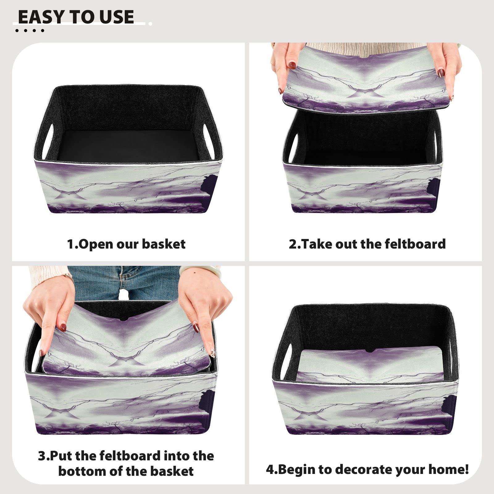 Oyihfvs Wolf Howling in Thunderstorm 2 PCs Rectangle Foldable Felt Storage Bin, Collapsible Cube with Handles Thick Fabric Box Organizer Clothes Supplies for Home