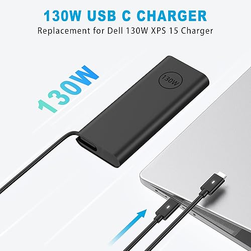 Miniatura 6 de Cargador USB-C para laptop de 130 W compatible con cargador de laptop Dell, cable de alimentación adaptador de CA para Dell XPS 15 2 en 1 9575 XPS