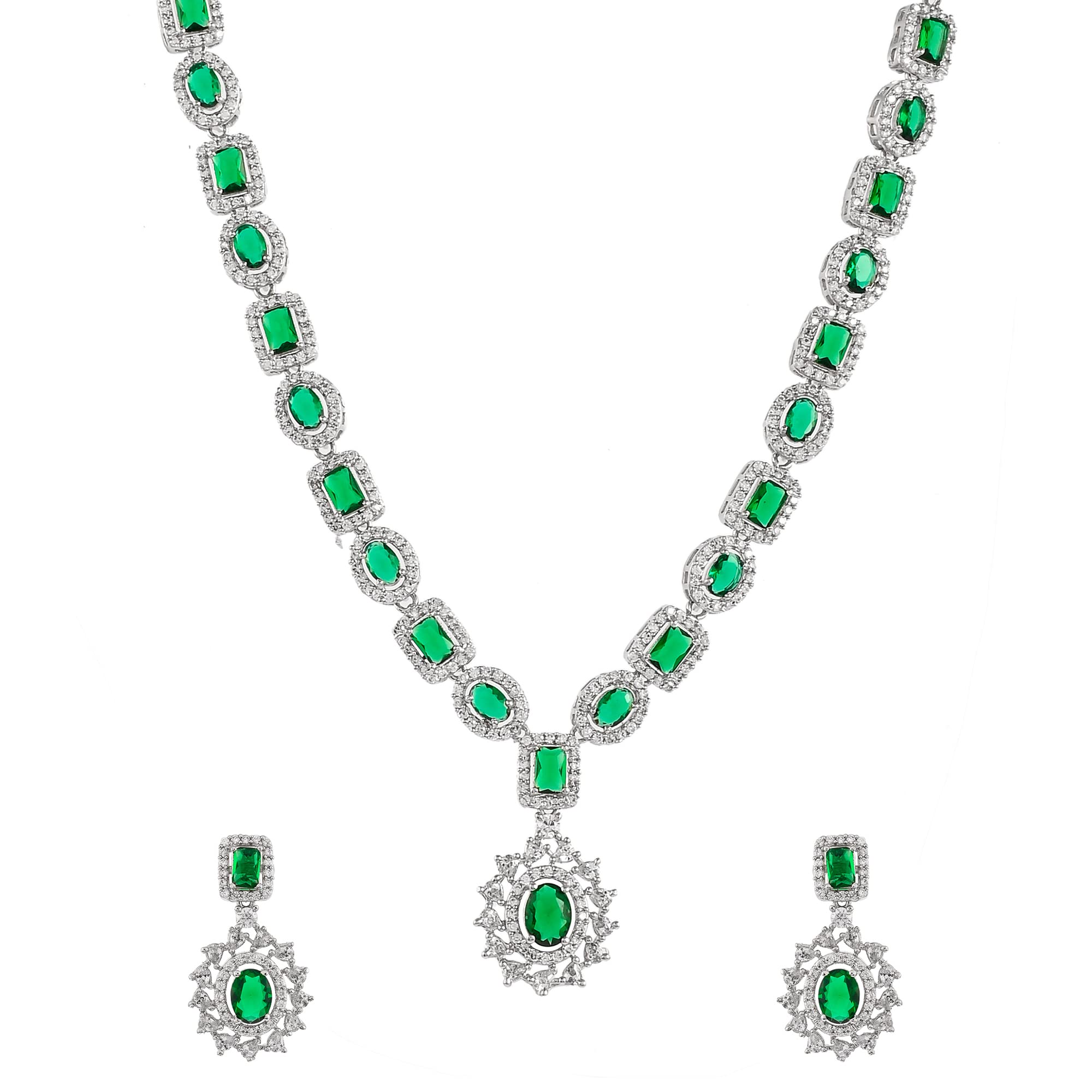 Voylla Green & CZ Brass Plated Jewellery Set