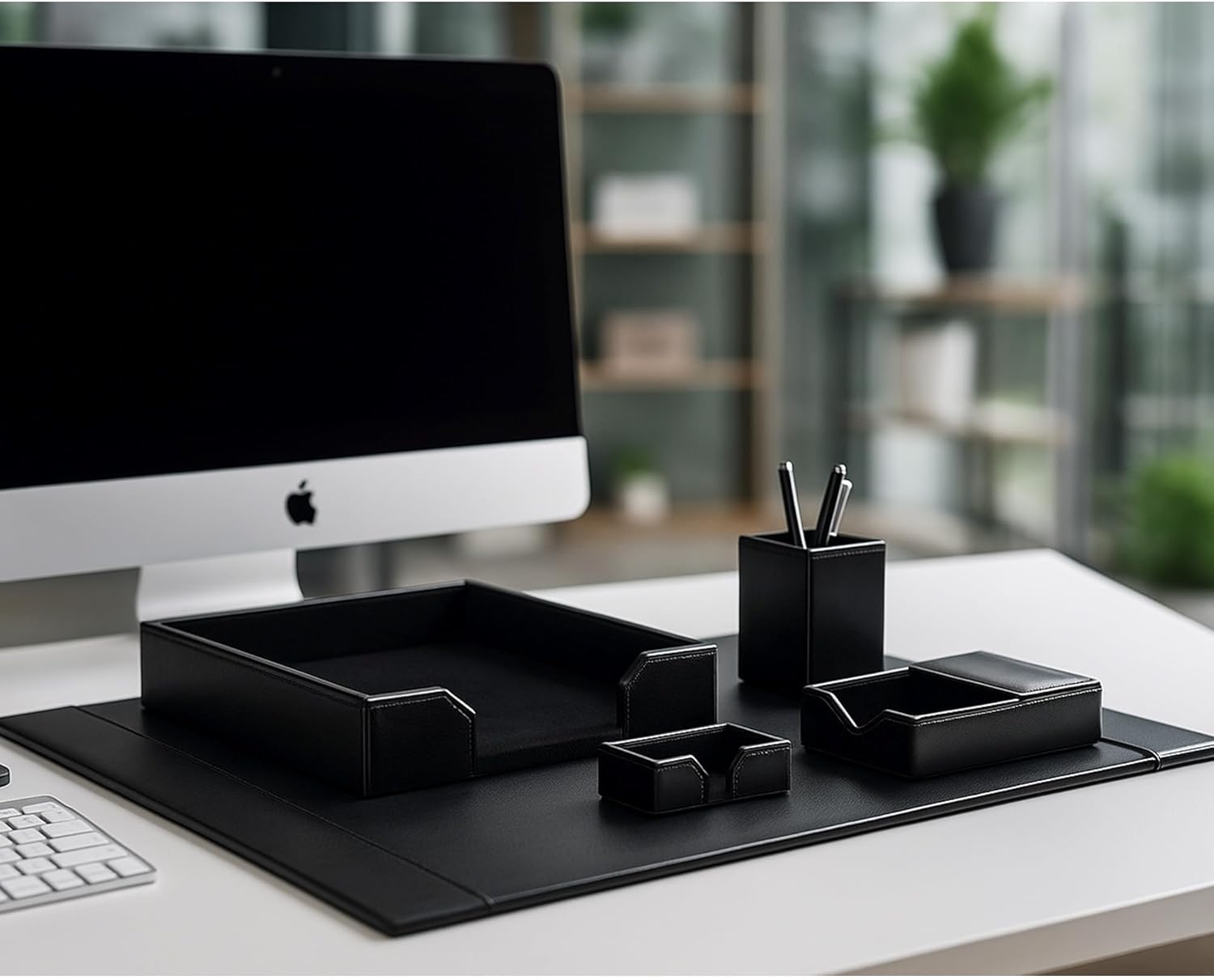 DACASSO Black Bonded Leather 5-Piece Desk Set
