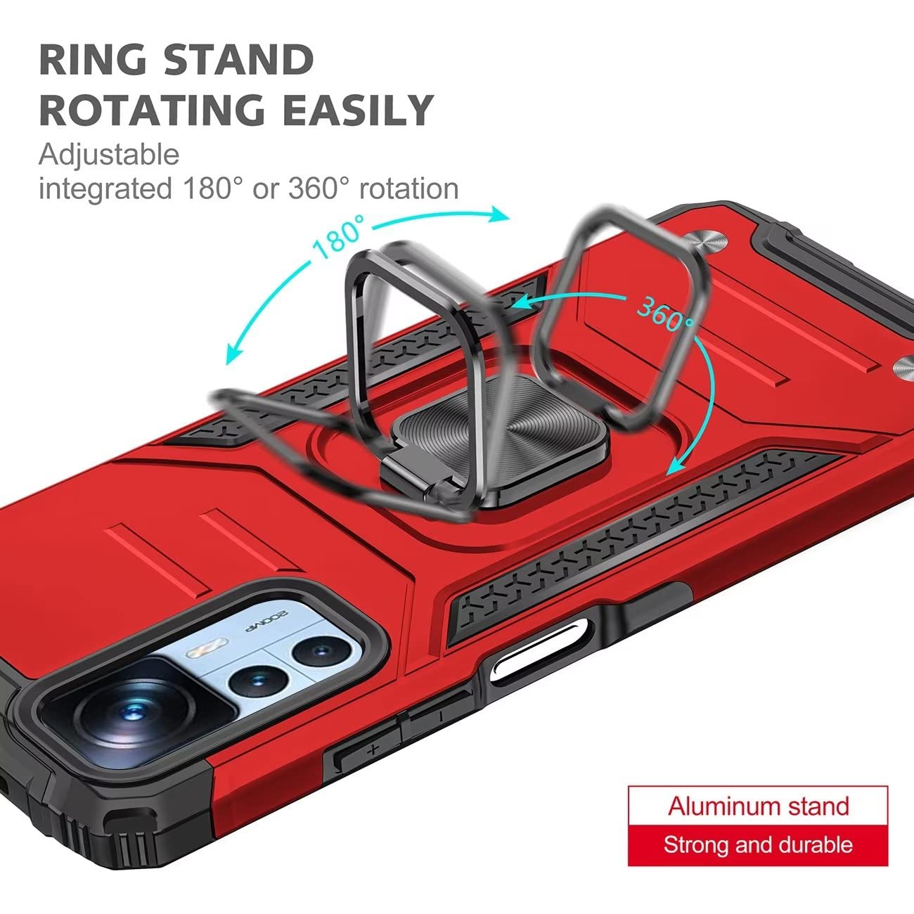 Custodia In Silicone Con Anello Magnetico Per Xiaomi 12T / 12T Pro - Supporto 360°, Colore Nero, Morbida TPU