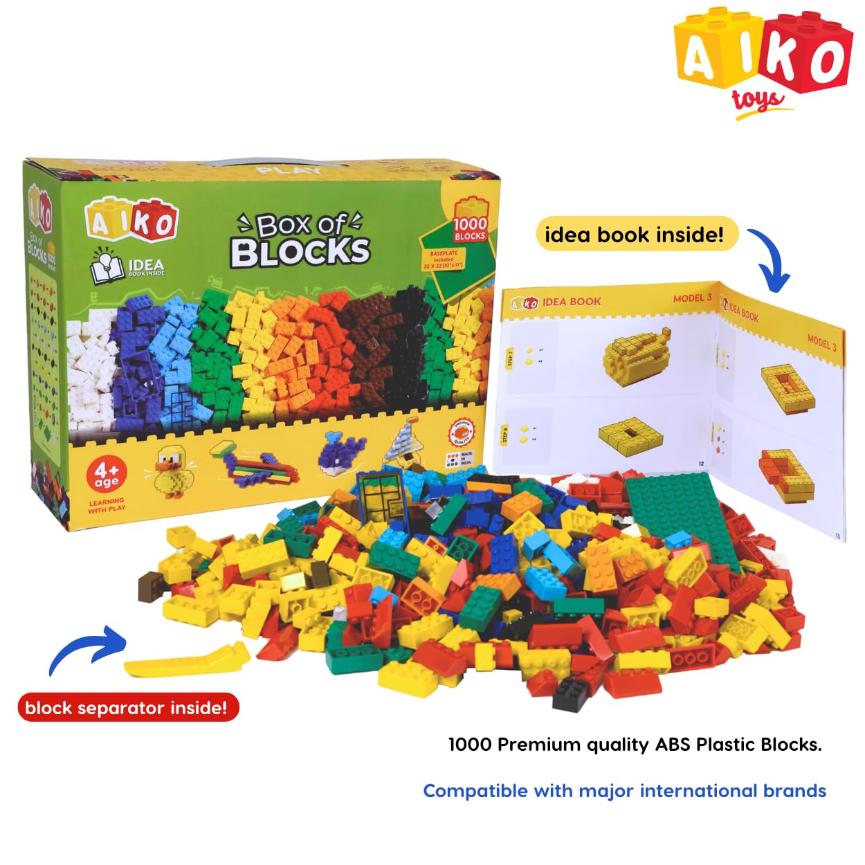 AIKO Box of Blocks 1000 with idea book and block separator