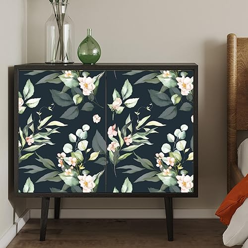 Miniatura 3 de Papel tapiz floral para despegar y pegar, papel de contacto extraíble, hojas verdes negras, bohemio, fácil de despegar, autoadhesivo, impermeable,