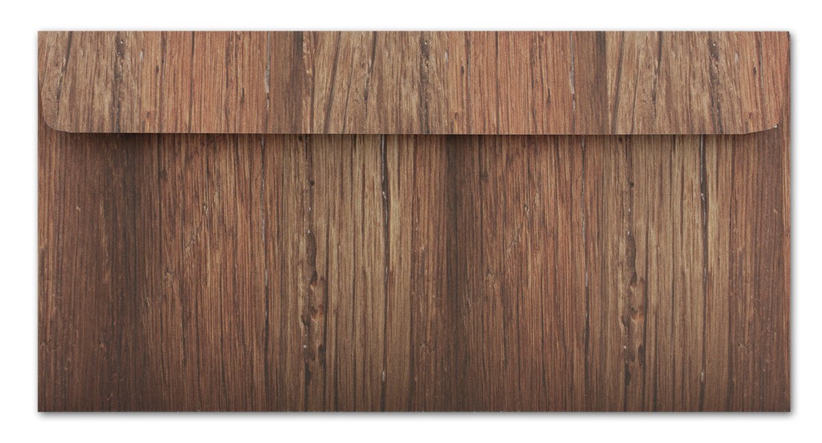 Paper24 - 400 buste per lettere, design effetto legno naturale, formato DIN lungo, 11 x 22 cm, colore: Marrone con striscia adesiva