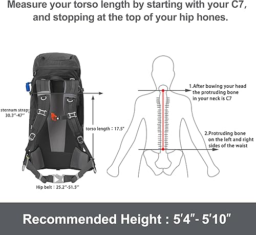 Miniatura 5 de N NEVO RHINO Mochila de senderismo con marco interno de 4050606580L, mochila de campamento para escalada de montaña, cubierta impermeable para lluvia