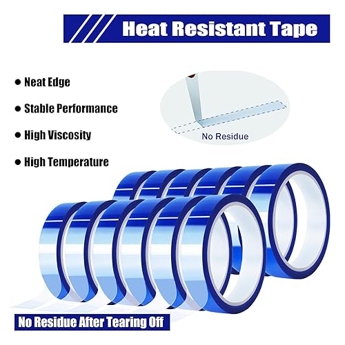 Miniatura 10 de 4 rollos de 0787in x 1083ft 108 pies cinta de calor azul de alta temperatura cinta de transferencia de calor para sublimación de calor vinilo de